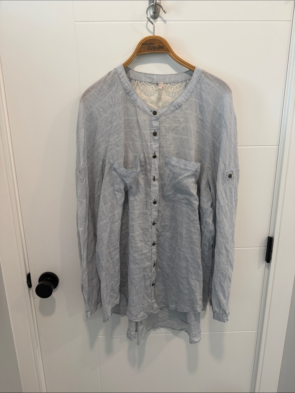 Free People Light Blue Striped Casual Button-Down Shirt